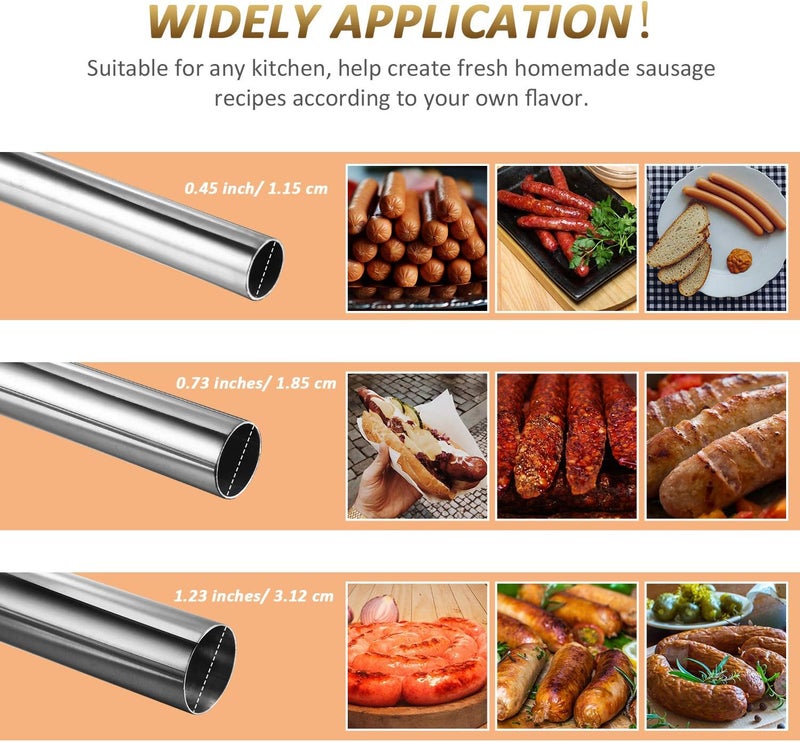 Mudder 3 Pieces Sausage Stuffer Tubes Stainless Steel Grinder Stuffer Tubes for Size 5 Meat Food Grinder, 3 Sizes - Image 5
