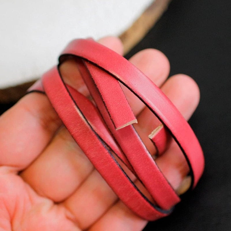Aezzo Flat Genuine Leather Cord for Bracelet Making 3/8 in. - Real Leather Strip for Jewelry, Keychain, DIY Craft Making, Watch Band, Purse Strap, 1.1 Yard (Red) - Image 3
