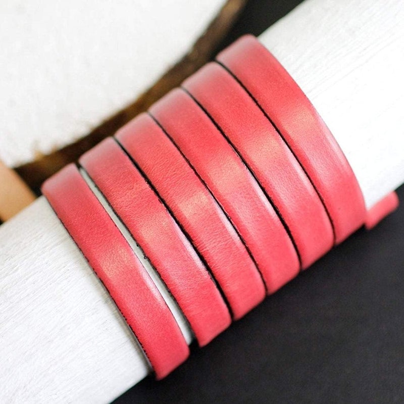 Aezzo Flat Genuine Leather Cord for Bracelet Making 3/8 in. - Real Leather Strip for Jewelry, Keychain, DIY Craft Making, Watch Band, Purse Strap, 1.1 Yard (Red) - Image 1