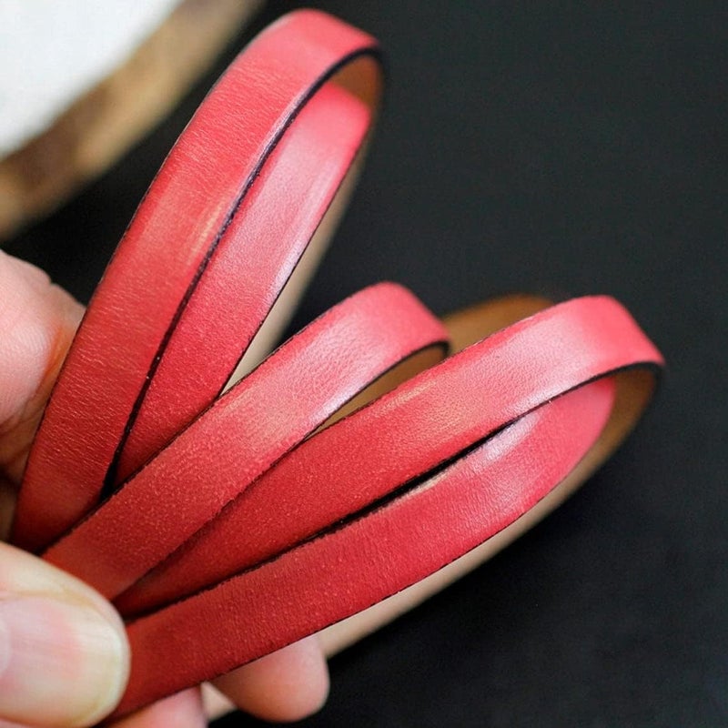 Aezzo Flat Genuine Leather Cord for Bracelet Making 3/8 in. - Real Leather Strip for Jewelry, Keychain, DIY Craft Making, Watch Band, Purse Strap, 1.1 Yard (Red) - Image 2