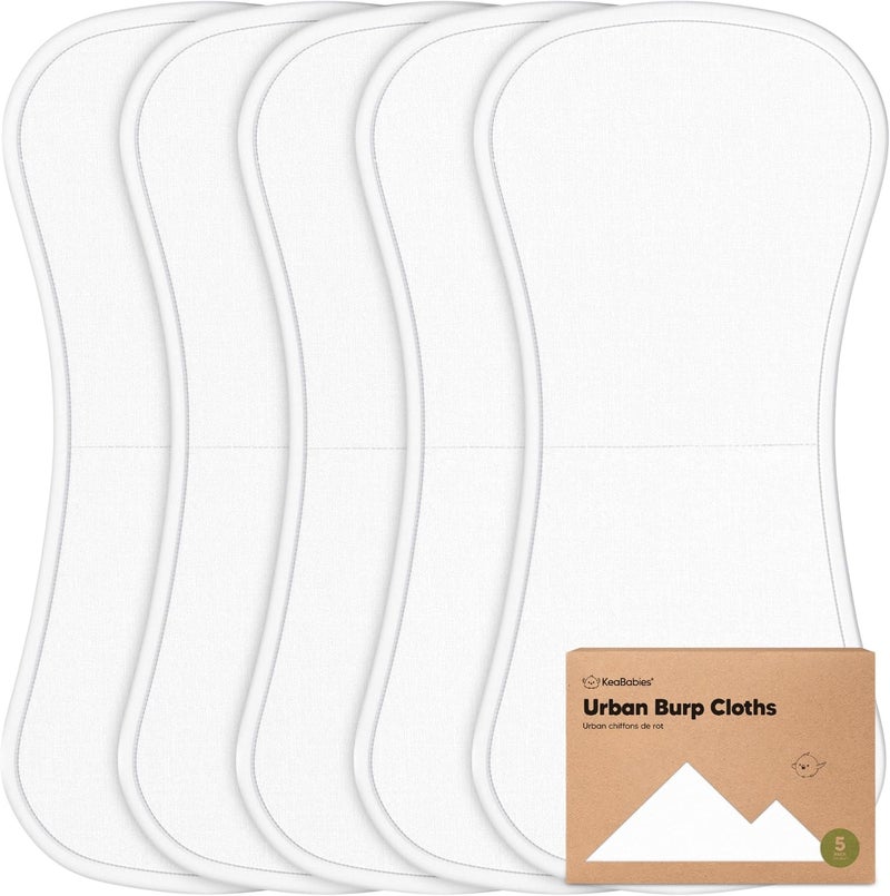 KeaBabies 5-Pack Organic Burp Cloths for Baby Boys and Girls - Ultra Absorbent Burping Cloth, Burp Clothes, Newborn Towel - Milk Spit Up Rags - Burpy Cloth Bib for Unisex, Boy, Girl - Burp Cloths (Soft White) - Image 1
