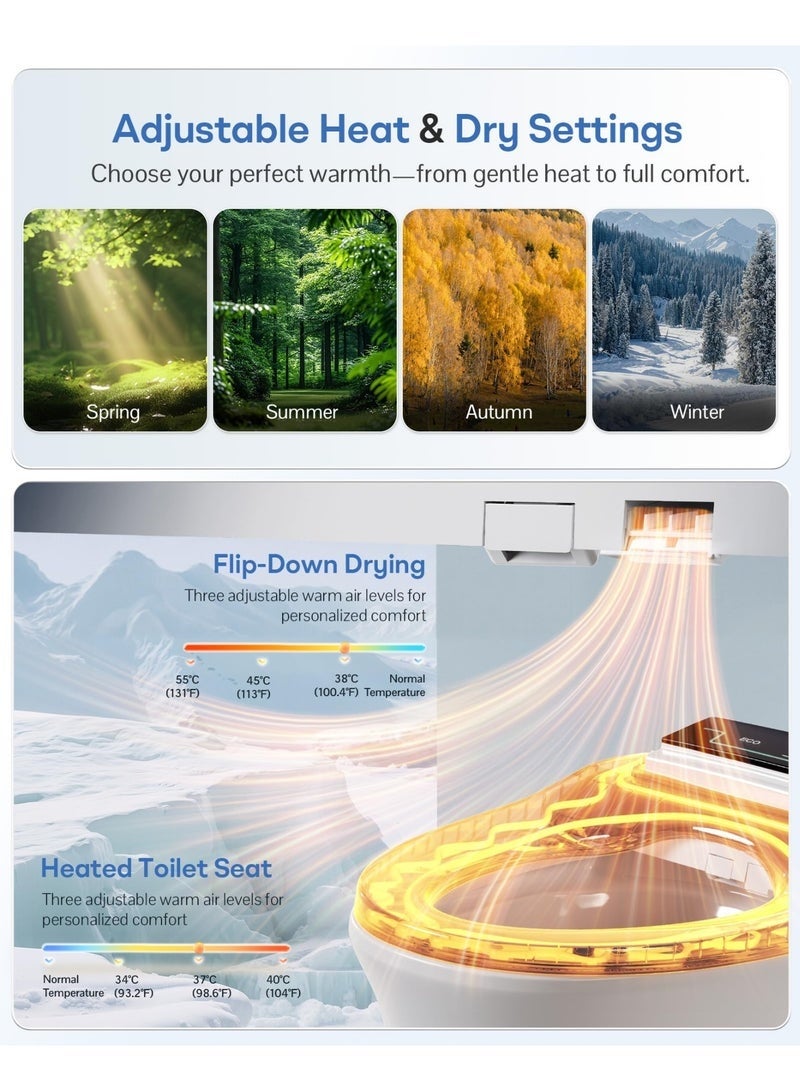 والالا مقعد مرحاض ذكي مزود بغطاء يفتح تلقائيًا، ومقعد مُدفأ، وماء ساخن فوري ومجفف، ومستشعر رادار، وجهاز تحكم عن بعد لاسلكي، وفوهات ذاتية التنظيف، وإضاءة ليلية وشاشة LED لضمان أقصى درجات النظافة والراحة في الحمامات الحديثة - Image 3