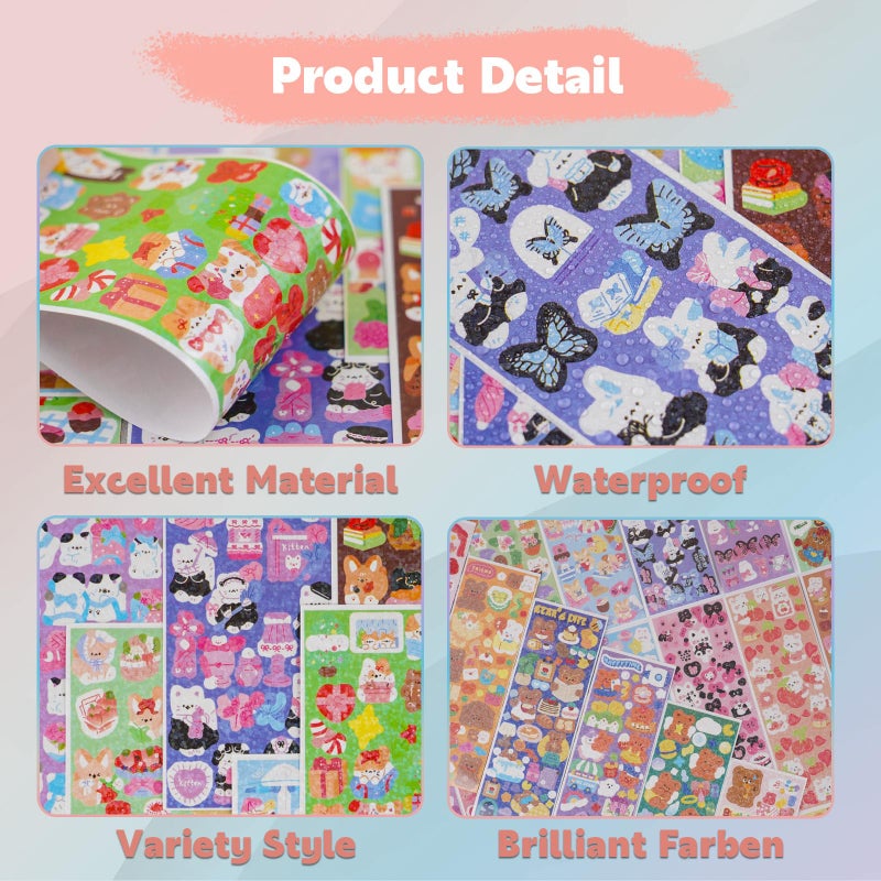 Bayurht 60 Sheets Korean Deco Stickers Kpop Photocard Stickers Decorative Stickers Ribbon Heart Cute Butterfly Stickers for Scrapbooking Photocards Binder Art Crafts Journaling - Image 3