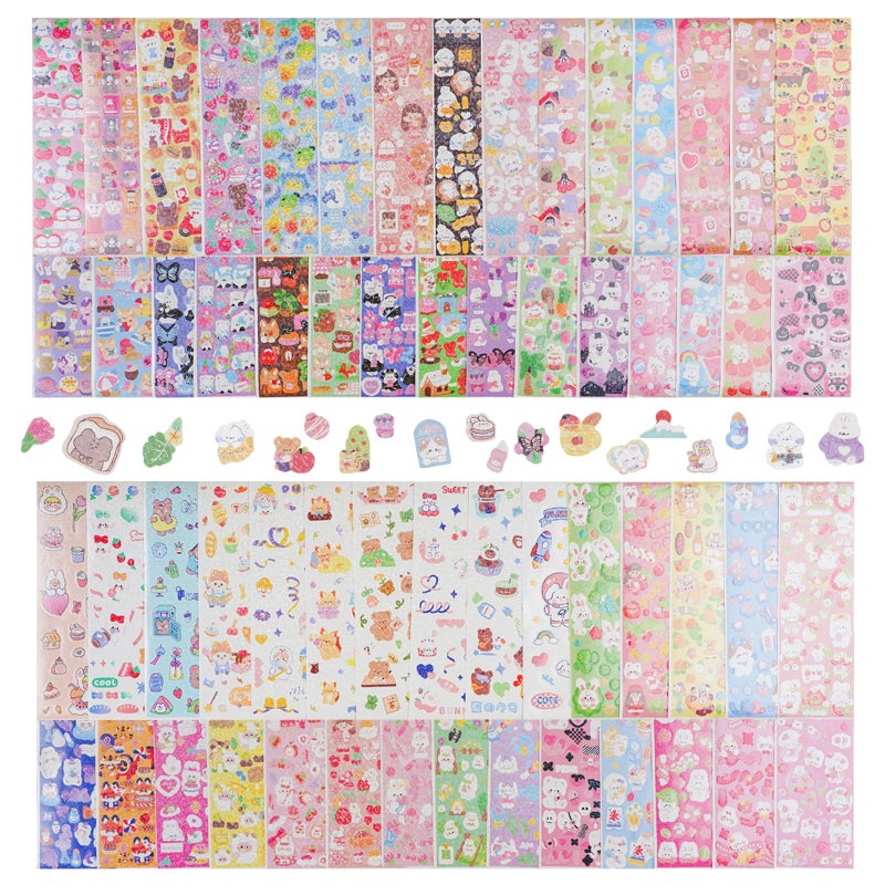 Bayurht 60 Sheets Korean Deco Stickers Kpop Photocard Stickers Decorative Stickers Ribbon Heart Cute Butterfly Stickers for Scrapbooking Photocards Binder Art Crafts Journaling - Image 1