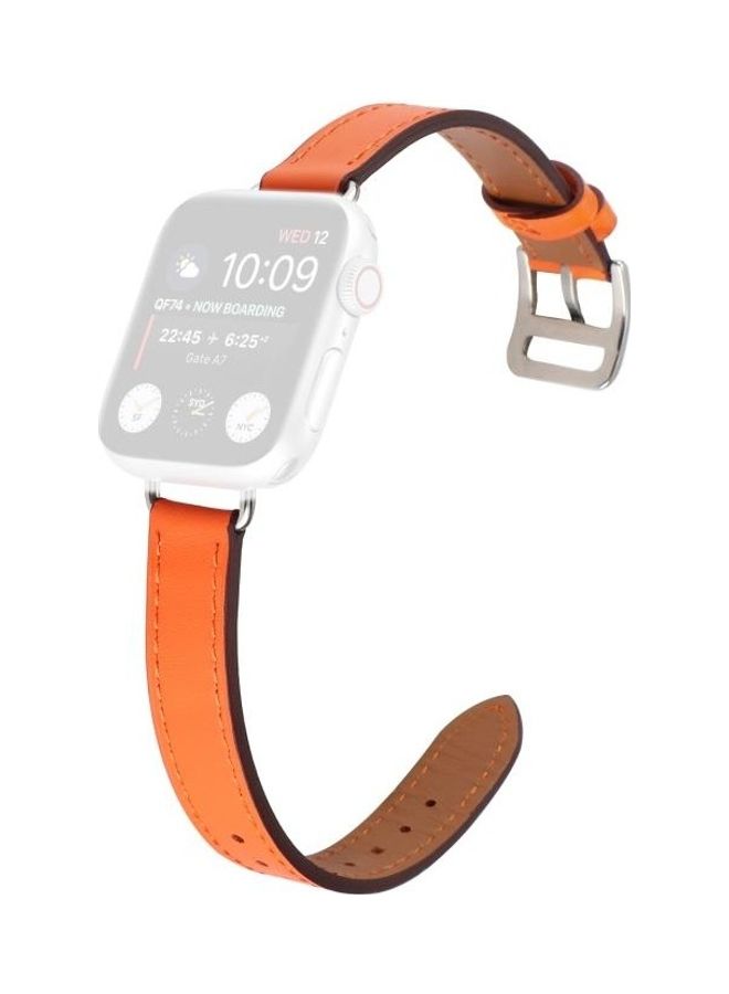 NIBEMINENT Single Circle 14mm Screw Style Leather Replacement Strap Watchband for Apple Watch Series 7/6/SE/5/4/3/2/1 42/44/45mm Orange - Image 1