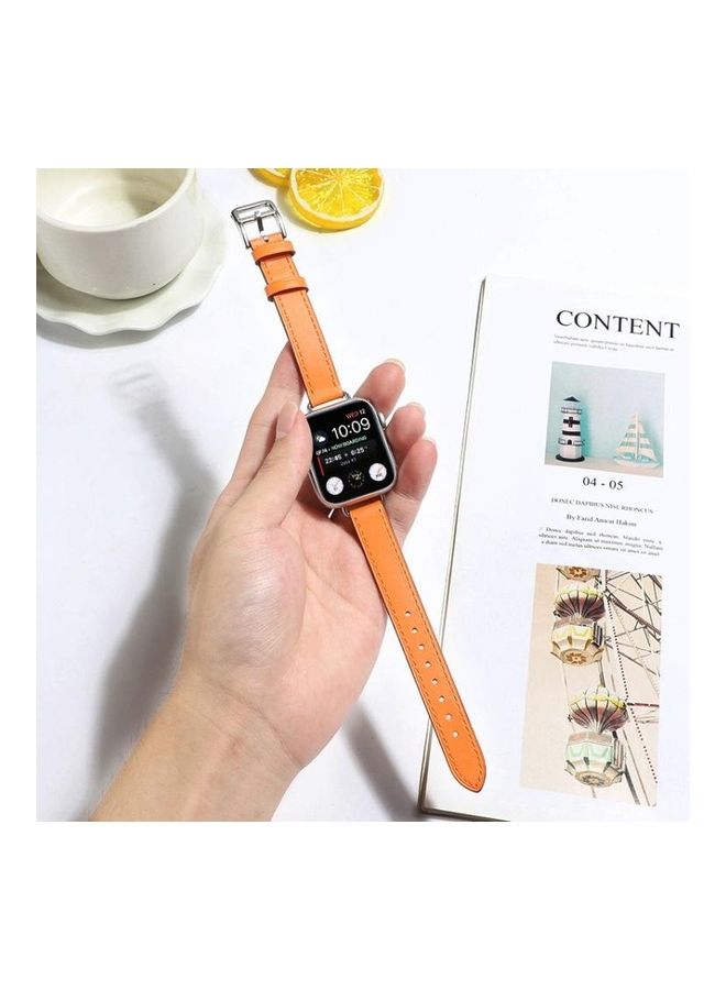 NIBEMINENT Single Circle 14mm Screw Style Leather Replacement Strap Watchband for Apple Watch Series 7/6/SE/5/4/3/2/1 42/44/45mm Orange - Image 5