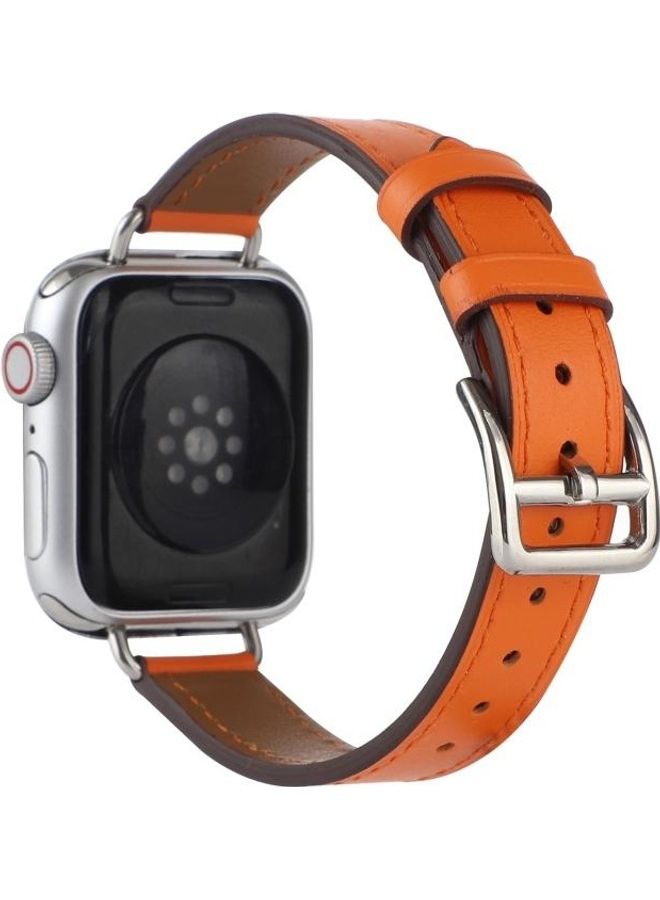 NIBEMINENT Single Circle 14mm Screw Style Leather Replacement Strap Watchband for Apple Watch Series 7/6/SE/5/4/3/2/1 42/44/45mm Orange - Image 3
