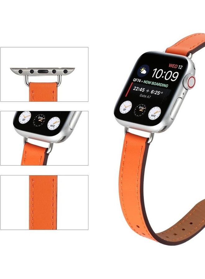 NIBEMINENT Single Circle 14mm Screw Style Leather Replacement Strap Watchband for Apple Watch Series 7/6/SE/5/4/3/2/1 42/44/45mm Orange - Image 4