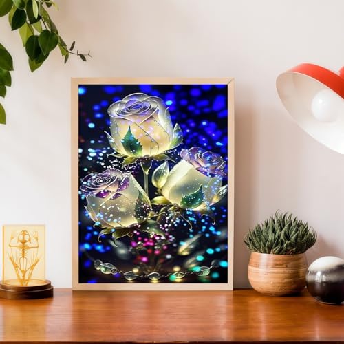 Mosaflare 5D Diamond Painting Kits for Adults, Glowing Rose Diamond Art for Beginners, DIY Full Round Drill Paint by Diamonds Dot Gem Art for Adults, Home Wall Decor 12x16 Inch - Image 4
