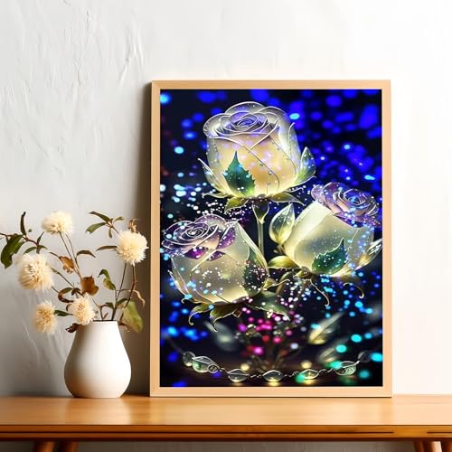 Mosaflare 5D Diamond Painting Kits for Adults, Glowing Rose Diamond Art for Beginners, DIY Full Round Drill Paint by Diamonds Dot Gem Art for Adults, Home Wall Decor 12x16 Inch - Image 2