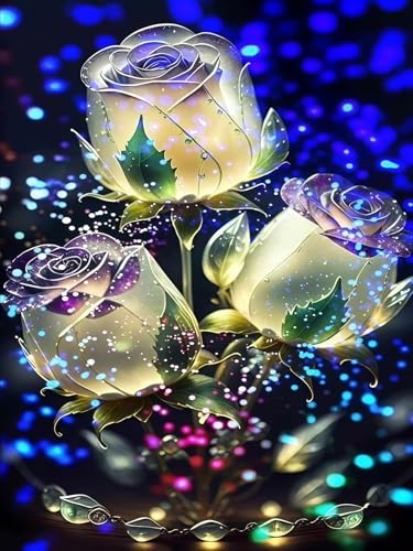 Mosaflare 5D Diamond Painting Kits for Adults, Glowing Rose Diamond Art for Beginners, DIY Full Round Drill Paint by Diamonds Dot Gem Art for Adults, Home Wall Decor 12x16 Inch - Image 1