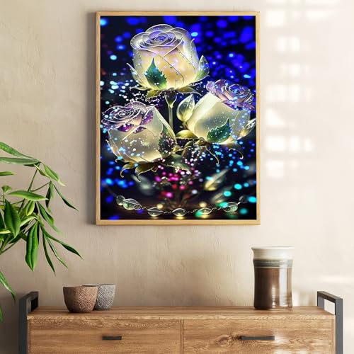Mosaflare 5D Diamond Painting Kits for Adults, Glowing Rose Diamond Art for Beginners, DIY Full Round Drill Paint by Diamonds Dot Gem Art for Adults, Home Wall Decor 12x16 Inch - Image 3