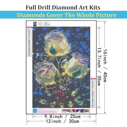 Mosaflare 5D Diamond Painting Kits for Adults, Glowing Rose Diamond Art for Beginners, DIY Full Round Drill Paint by Diamonds Dot Gem Art for Adults, Home Wall Decor 12x16 Inch - Image 5