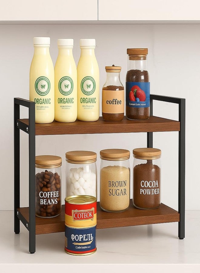 Decorlay Kitchen Countertop Storage Organizer, Laminated Brown Wood Board with Black Metallic Frame | Space-Saving Rack for Spice Bottles & Condiments | Pack of 1 - Image 1