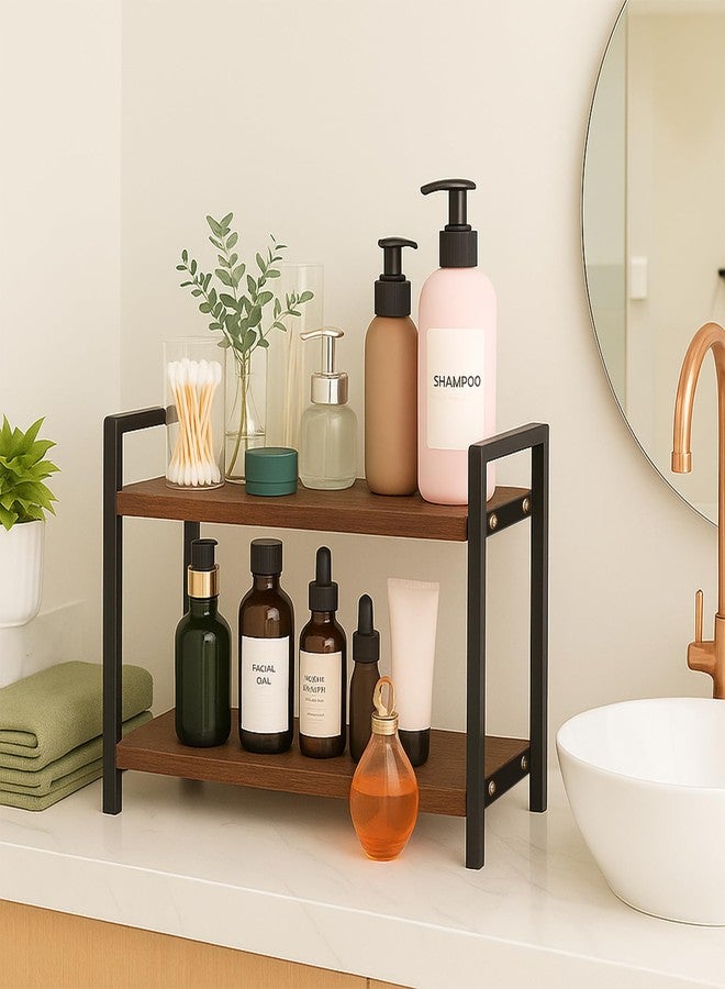 Decorlay Kitchen Countertop Storage Organizer, Laminated Brown Wood Board with Black Metallic Frame | Space-Saving Rack for Spice Bottles & Condiments | Pack of 1 - Image 3