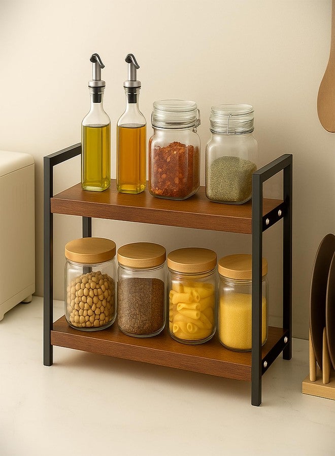Decorlay Kitchen Countertop Storage Organizer, Laminated Brown Wood Board with Black Metallic Frame | Space-Saving Rack for Spice Bottles & Condiments | Pack of 1 - Image 5
