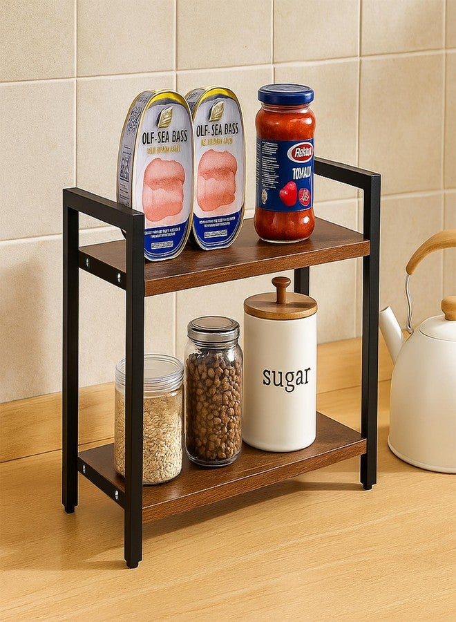 Decorlay Kitchen Countertop Storage Organizer, Laminated Brown Wood Board with Black Metallic Frame | Space-Saving Rack for Spice Bottles & Condiments | Pack of 1 - Image 4