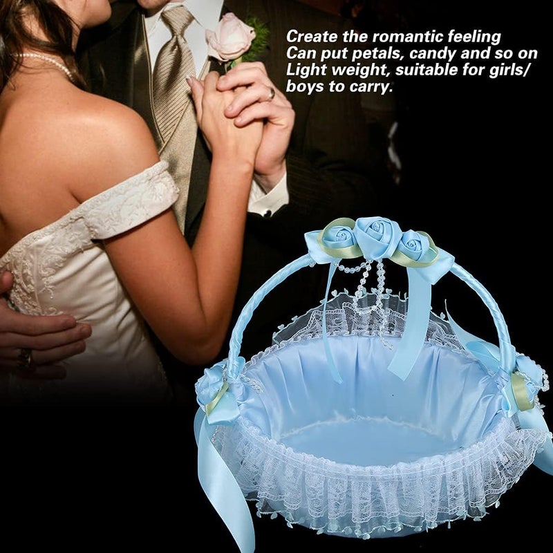 klarako Flower Basket, Decoration Portable Elegant Party Flower Basket Safe Eco Friendly for Engagement Ceremony for Bridesmaid(Blue) - Image 2