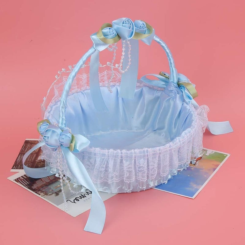 klarako Flower Basket, Decoration Portable Elegant Party Flower Basket Safe Eco Friendly for Engagement Ceremony for Bridesmaid(Blue) - Image 5