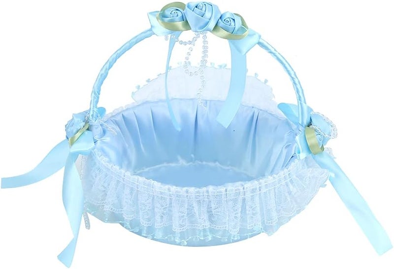 klarako Flower Basket, Decoration Portable Elegant Party Flower Basket Safe Eco Friendly for Engagement Ceremony for Bridesmaid(Blue) - Image 1