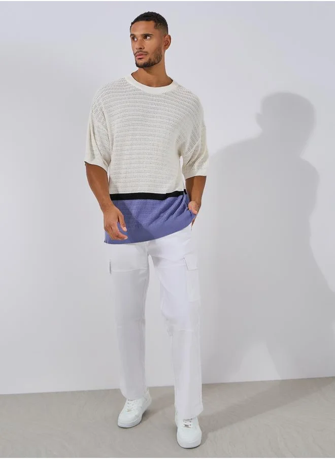 ستايلي Premium Cotton Color Block Knit Oversized T-Shirt