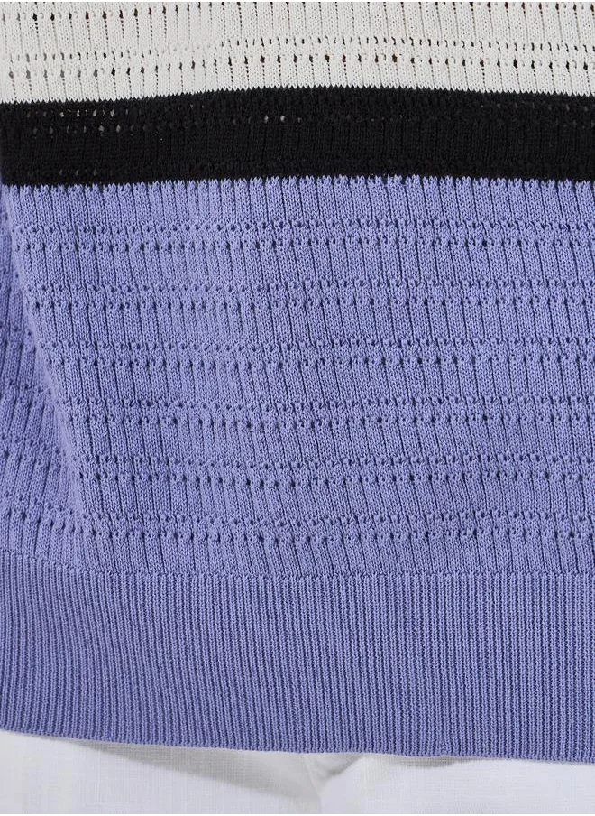 ستايلي Premium Cotton Color Block Knit Oversized T-Shirt