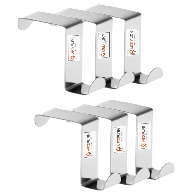 MEDIFURN MEDIFURN Over Door Rack Heavy Duty Reversible Brushed Stainless Steel Hook Pack of 6 Small Silver 4cmx2cm O Hooks Perfect for Hanging TowelsClothes Coats Robes Keys Shirts Pants  - Image 1