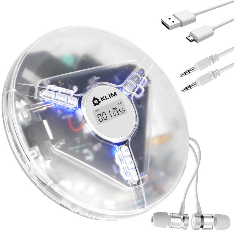 KLIM Discman Portable Player with Headphones Builtin Battery New Compact CD Player for Home and Car Compatible with SD Card CDR CDRW MP3 WMA 5 EQ Effects Clear White - Image 2