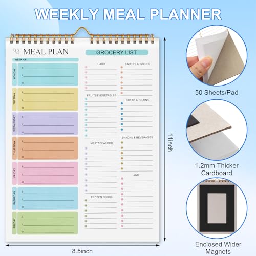 Joyberg Meal Planner Notebook 8.5x11”, 50 Sheets Magnetic, Double Helix Meal & Grocery List, Wall-Mountable Menu Planner for Daily & Weekly Plan - Image 2