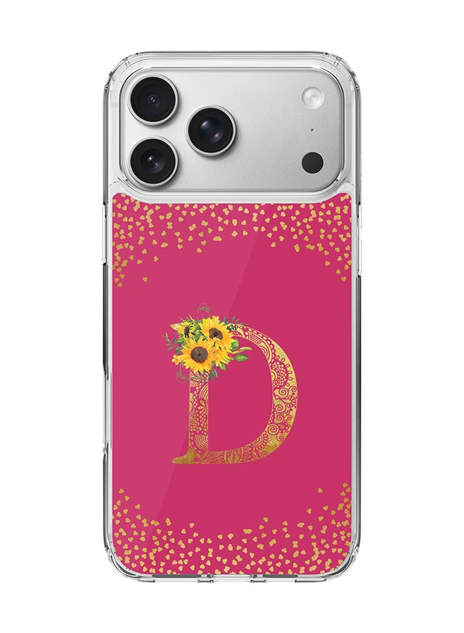 Stylizedd Classic Clear MagSafe Case for iPhone 17 Pro Max , Hybrid Soft Case Flexible Edges Anti Drop TPU PC Gel Thin Transparent Cover [ Designed for iPhone 17 Pro Max ] - Custom Monogram Initial Letter Floral Pattern Alphabet - D ( Deep Pink Rose )