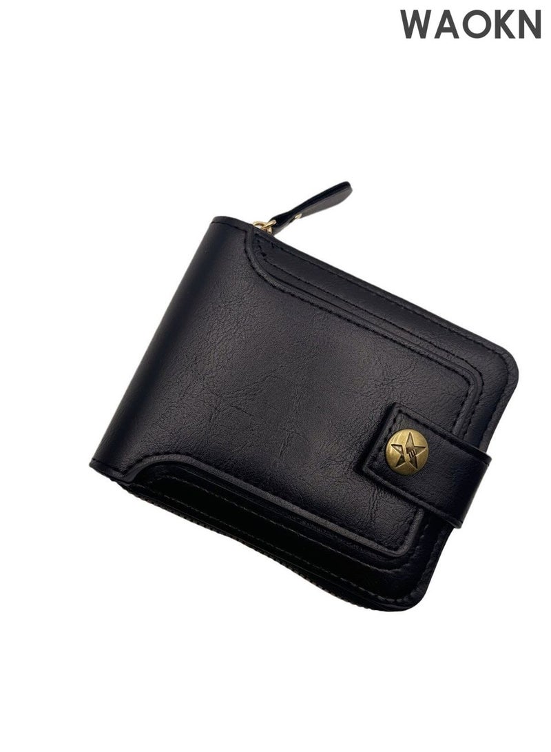 WAOKN Vintage Style Tri-fold Wallet with Banknotes Compartment, ID Window, Coin Pocket and Card Slots Fashionable and Comprehensive to Carry Cards Multiple Card Slots, Multi-function Card Holder for Youth Students, Great Gift for Men - Image 1