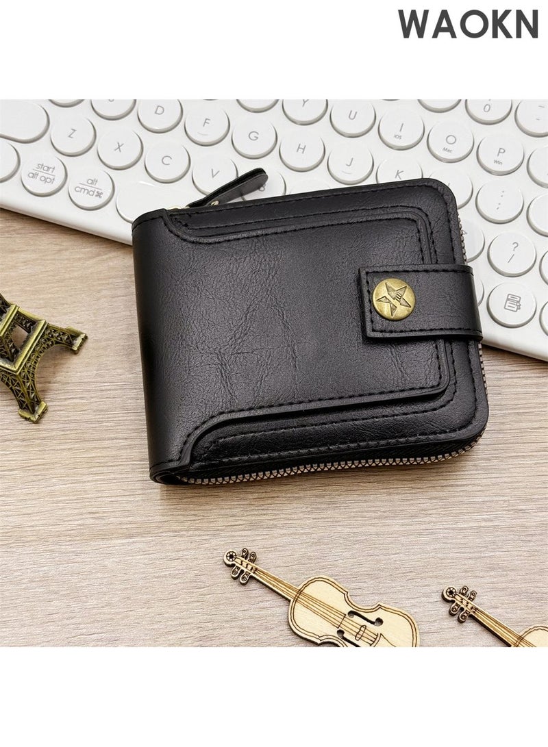 WAOKN Vintage Style Tri-fold Wallet with Banknotes Compartment, ID Window, Coin Pocket and Card Slots Fashionable and Comprehensive to Carry Cards Multiple Card Slots, Multi-function Card Holder for Youth Students, Great Gift for Men - Image 2