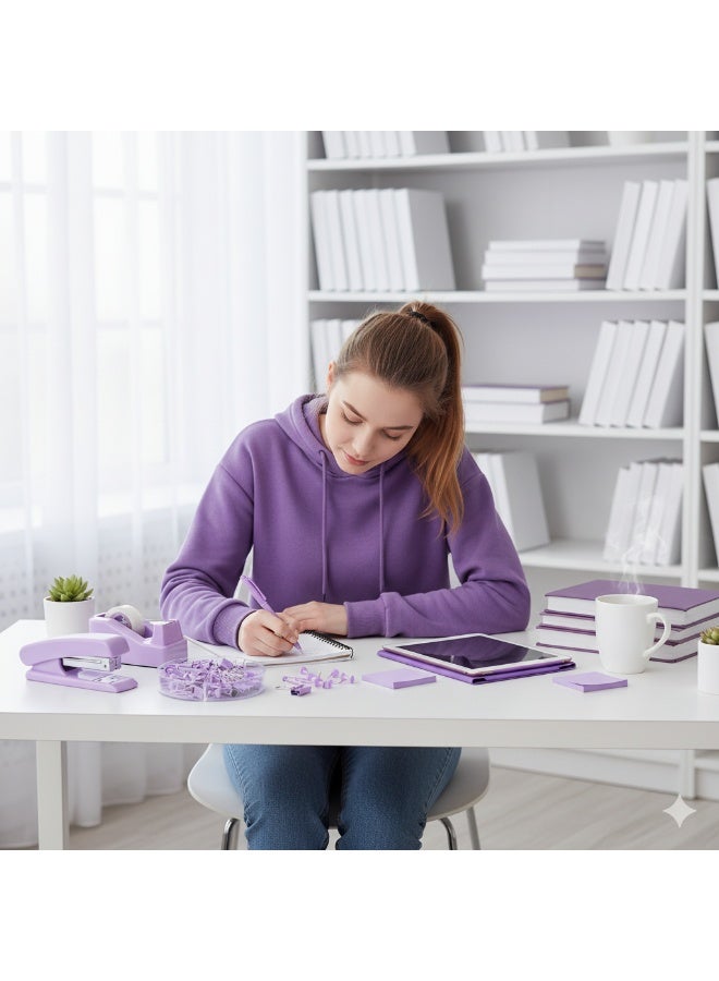 Kidle Office Supplies, Desk Accessories, Stapler and Tape Dispenser Set with Stapler, Tape Dispenser, Staple Remover, Staples, Clips, Scissor and Tabs,Gift for Students, Coworkers - Image 2