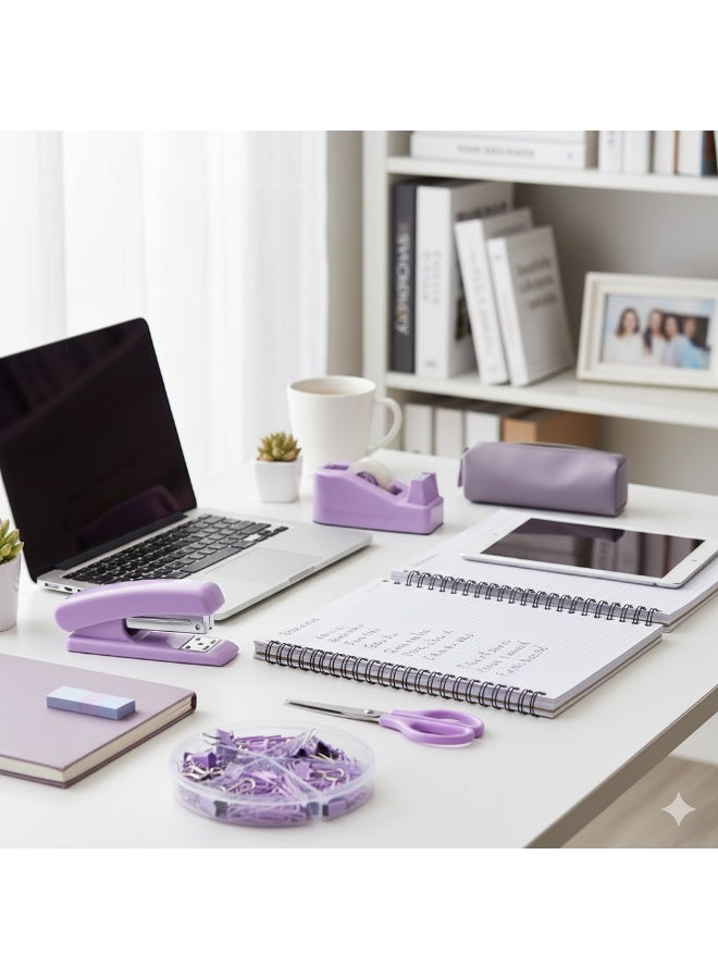 Kidle Office Supplies, Desk Accessories, Stapler and Tape Dispenser Set with Stapler, Tape Dispenser, Staple Remover, Staples, Clips, Scissor and Tabs,Gift for Students, Coworkers - Image 3