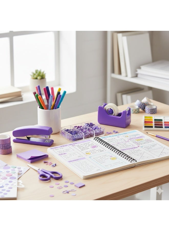 Kidle Office Supplies, Desk Accessories, Stapler and Tape Dispenser Set with Stapler, Tape Dispenser, Staple Remover, Staples, Clips, Scissor and Tabs,Gift for Students, Coworkers - Image 5