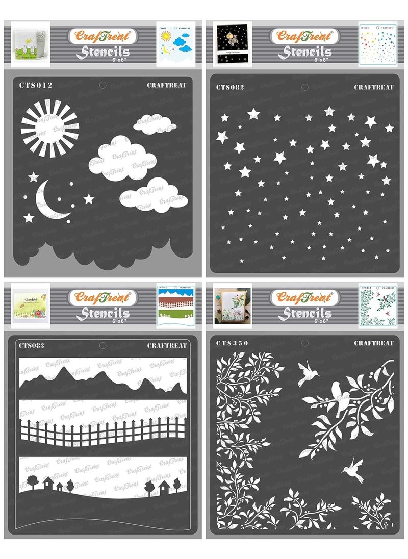CrafTreat CrafTreat Nature Stencils for Painting on Canvas - Clouds and Stars and Starry Sky and Landscapes and Leaves and Branch (4Pcs) - Size: 6X6 Inches (2 Pcs)- Cloud Stencils for Craft and Art  - Image 1