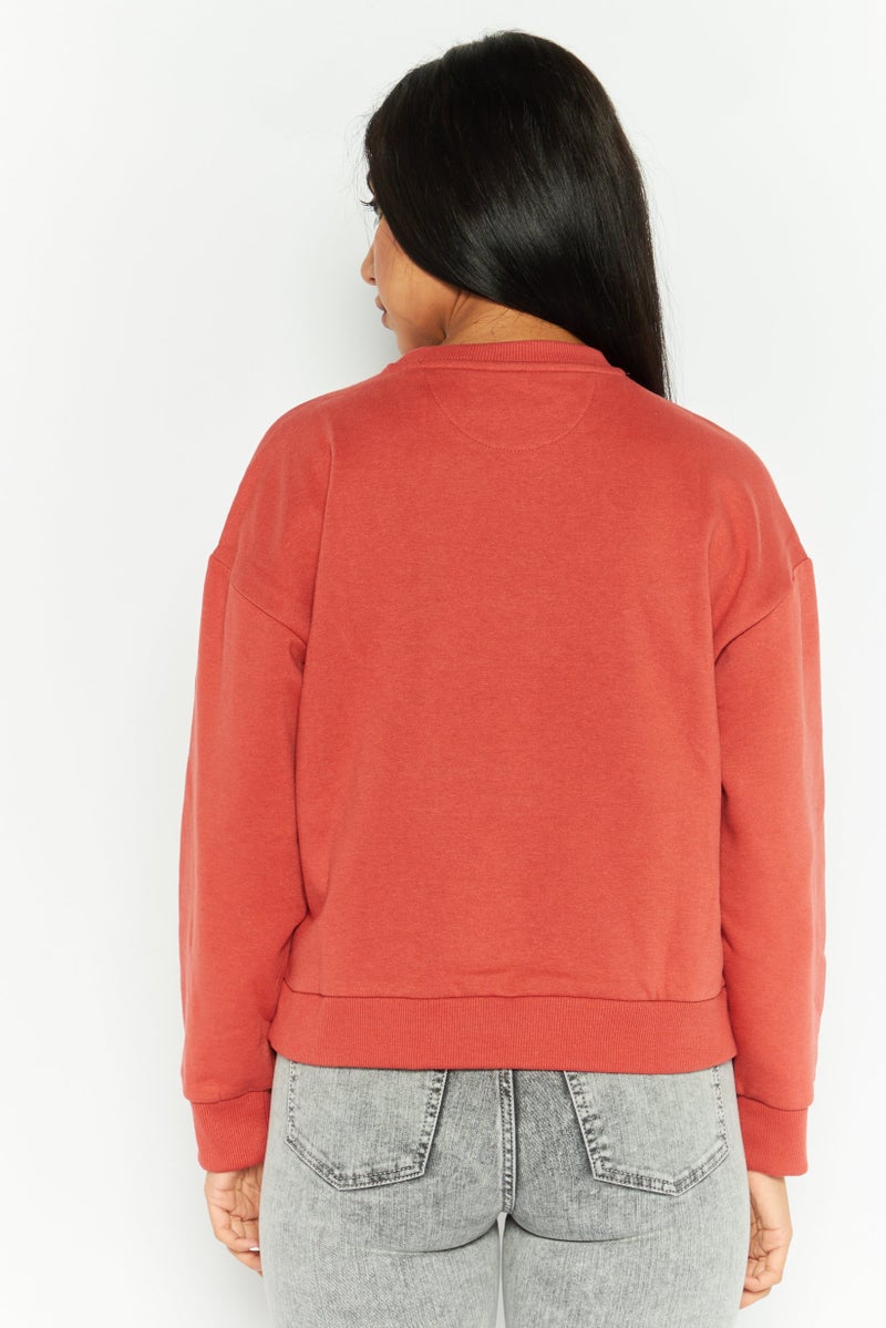 Women Crew Neck Graphic Long Sleeves Sweatshirt, Dark Brown
