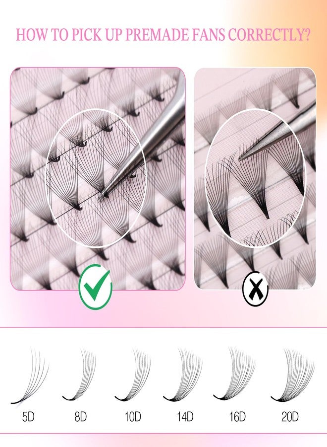EMEDA 320 Fans Premade Lash Fans Pointy Thin Base 5D/8D/10D/14D/16D/20D Premade Fans Eyelash Extensions Stable D Curl Lash Extension Premade Fans Pre Volume Lash Extensions (14D-0.05-D-8-15mm) - Image 4