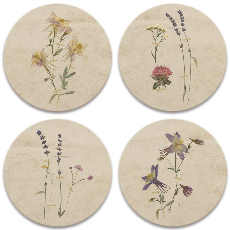 CoasterStone Pressed Flowers Drink Coasters, Absorbent Self Drying Absorbent Coasters for Hot or Cold Drinks Neutral Décor - Image 1