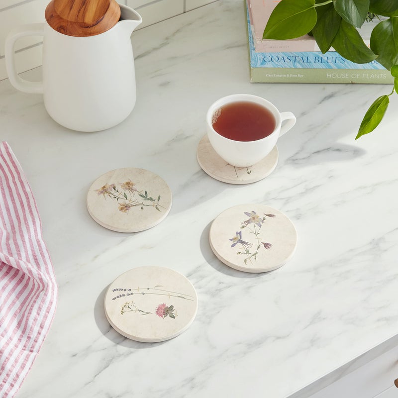 CoasterStone Pressed Flowers Drink Coasters, Absorbent Self Drying Absorbent Coasters for Hot or Cold Drinks Neutral Décor - Image 2