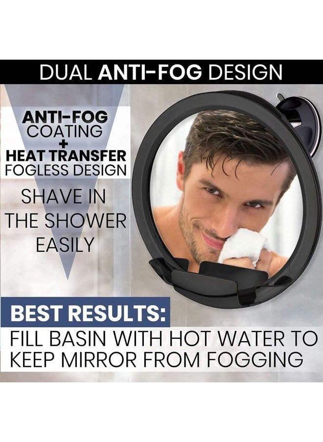Mirrorvana Dual Antifog Shower Mirror for Shaving - Shatterproof Mirror with Razor Holder, Upgraded Suction, 360° Swivel (8" Round, Black)  - Image 2