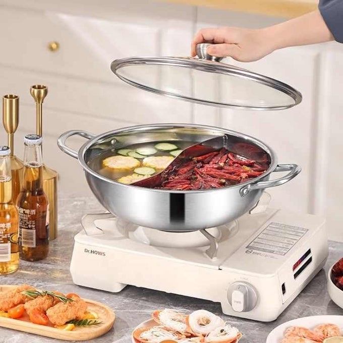HOT POT WITH DIVIDER STAINLESS STEEL HOT POT MANDARIN DUCK NONSTICK CHINESE SHABU SHABU HOT POT SEPARATION INDUCTION COOKER USABLE FOR KITCHEN INDUCTION COOKTOP GAS STOVE