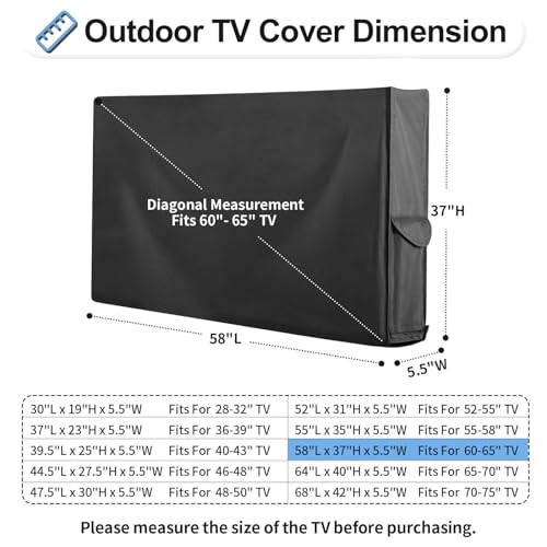 OutdoorLines Waterproof Weatherproof Outdoor TV Cover for 6065 Inch Flat Screen TV Dustproof UV Resistant Black Size 58 L x 37 W x 55 H - Image 3