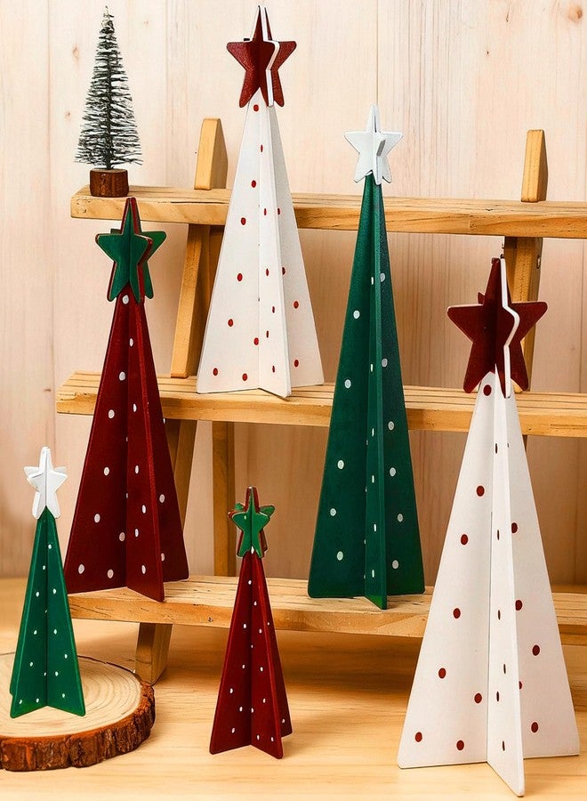 Maitys 12 Pcs Christmas Decoration 4 Sizes Wooden Tree Sign with Tabletop Star Decor Rustic Merry Christmas 3D Freestanding Engraved Trees for Home Table Centerpiece Shelf Mantel Fireplace Party Decor - Image 1