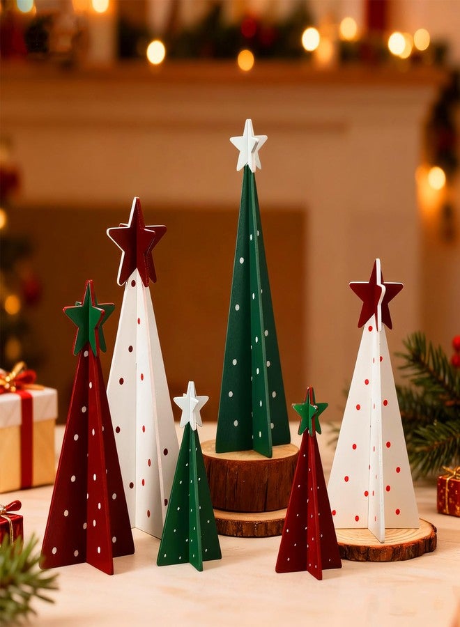 Maitys 12 Pcs Christmas Decoration 4 Sizes Wooden Tree Sign with Tabletop Star Decor Rustic Merry Christmas 3D Freestanding Engraved Trees for Home Table Centerpiece Shelf Mantel Fireplace Party Decor - Image 4