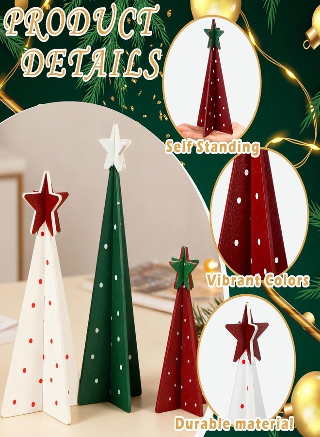 Maitys 12 Pcs Christmas Decoration 4 Sizes Wooden Tree Sign with Tabletop Star Decor Rustic Merry Christmas 3D Freestanding Engraved Trees for Home Table Centerpiece Shelf Mantel Fireplace Party Decor - Image 3