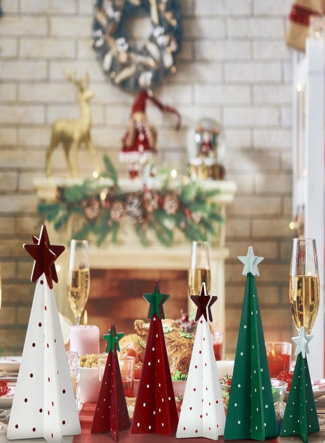 Maitys 12 Pcs Christmas Decoration 4 Sizes Wooden Tree Sign with Tabletop Star Decor Rustic Merry Christmas 3D Freestanding Engraved Trees for Home Table Centerpiece Shelf Mantel Fireplace Party Decor - Image 5