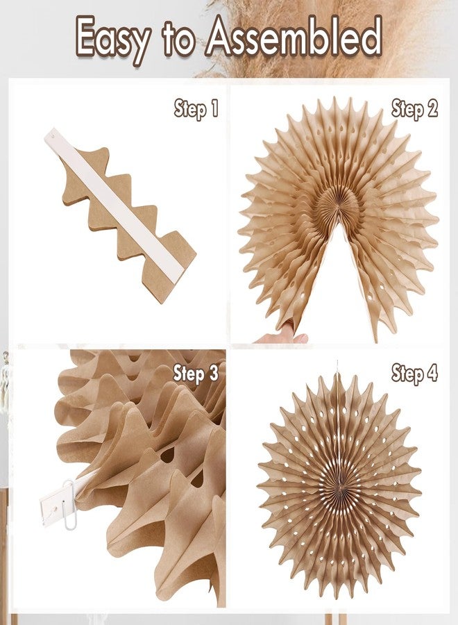 PAPER JAZZ 11 Pcs Brown Party Decorations Neutral Party Decorations Hollowed Out Honeycomb Round Paper Fans Rustic Birthday Wedding Graduation Party Supplies - Image 3