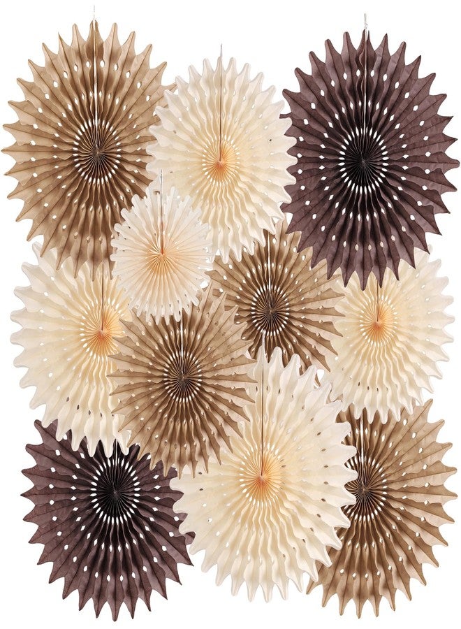 PAPER JAZZ 11 Pcs Brown Party Decorations Neutral Party Decorations Hollowed Out Honeycomb Round Paper Fans Rustic Birthday Wedding Graduation Party Supplies - Image 1