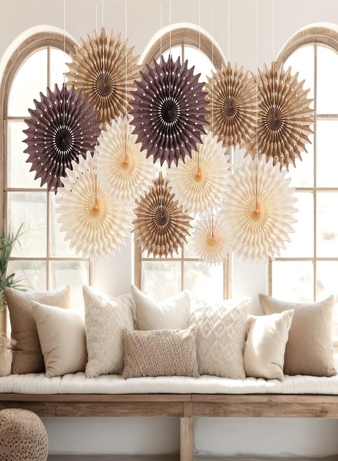 PAPER JAZZ 11 Pcs Brown Party Decorations Neutral Party Decorations Hollowed Out Honeycomb Round Paper Fans Rustic Birthday Wedding Graduation Party Supplies - Image 5